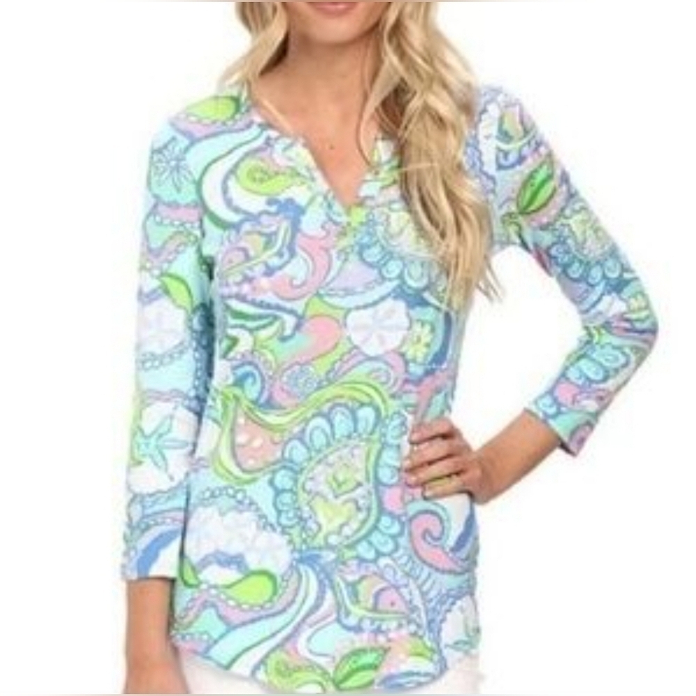 ❤️ LILLY PULITZER ISLAND TUNIC TOP IN CONCH REPUBLIC, COTTON  XS